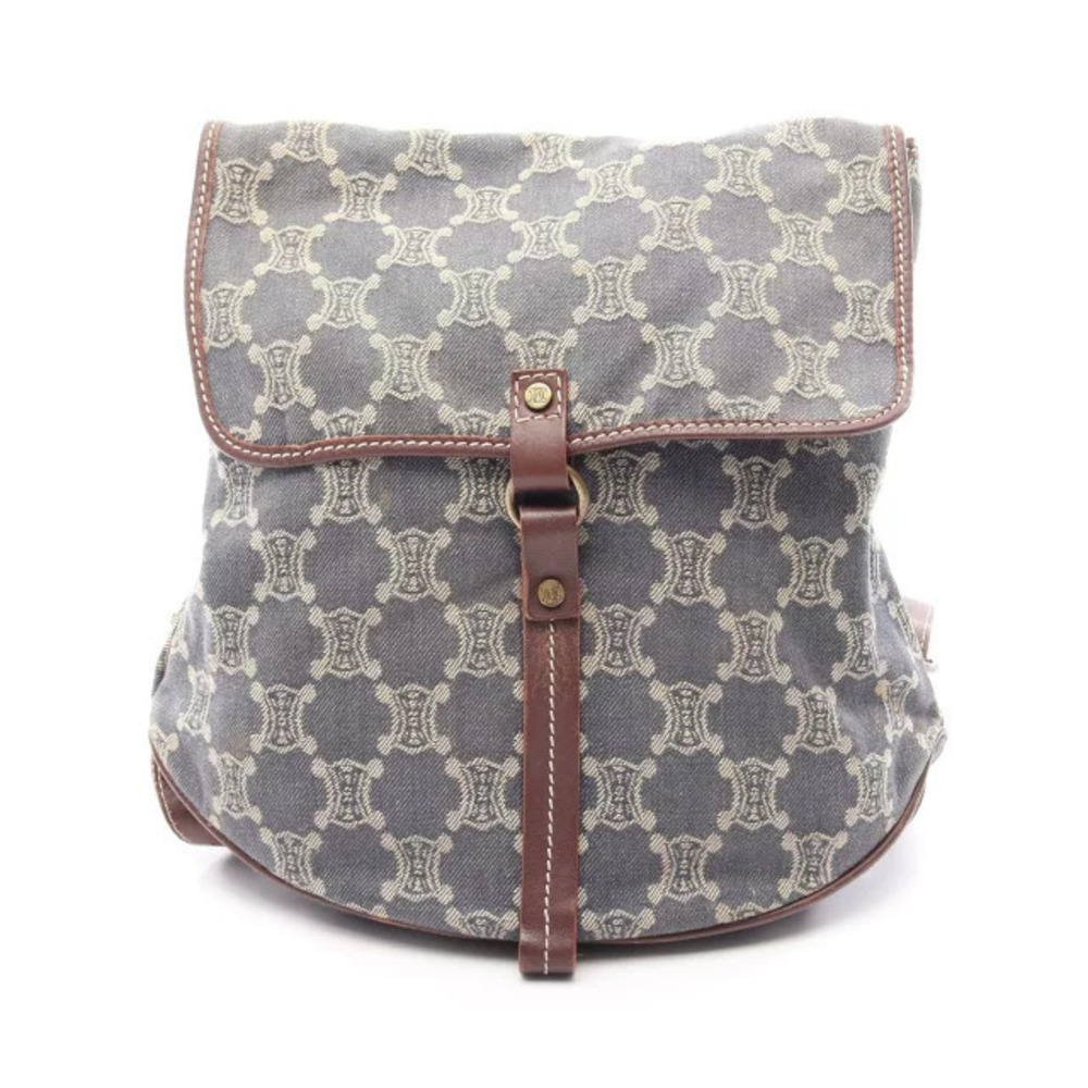 Celine Paris Macadam Backpack Denim Leather Bag Navy Blue Brown
